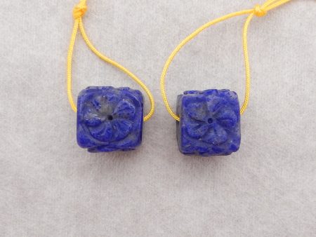 New Carved Natural Lapis Lazuli Flower Square Gemstone Earring Beads, Popular Earring Pair For DIY Making, 15x14x14mm, 12.2g Online Sale