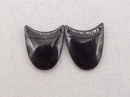 Carved Natural Obsidian Gemstone Double Hole Earring Beads, Semi Precious Stone,Gemstone Wholesale,28x24x5mm,9.6g Discount