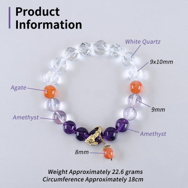 Handmade Natural Gemstone Unique Jewelry Gift, Colorful Bracelet, 18cm, 8 9mm, 22.6g Discount