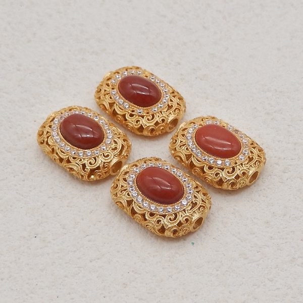 1 PC Silver Gold Plated Natural High Quality Red River Jasper Pendant Bead,Jewelry DIY Making,14×10x5mm, 2.4g Hot on Sale