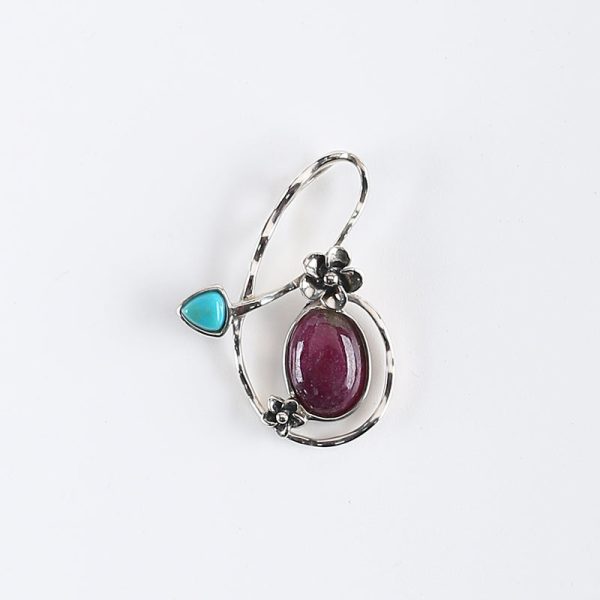 New Arrival!Handmade Jewelry Sterling Silver 925,Turquoise And Ruby Pendant,30×21×5mm, 2.9g Online Sale