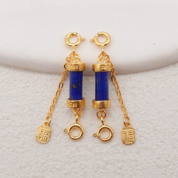 1 Pair Silver Gold Plated Natural High Quality Lapis Lazuli Gemstone Earring Beads,Jewelry DIY Making,33x5mm, 3g Online Sale