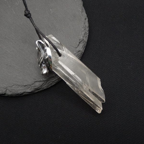 New! Natural Crystal Gemstone 925 Sterling Silver Wolf Head Pendant, Wolf Head Jewelry, 59x14x24mm, 18.3g Fashion