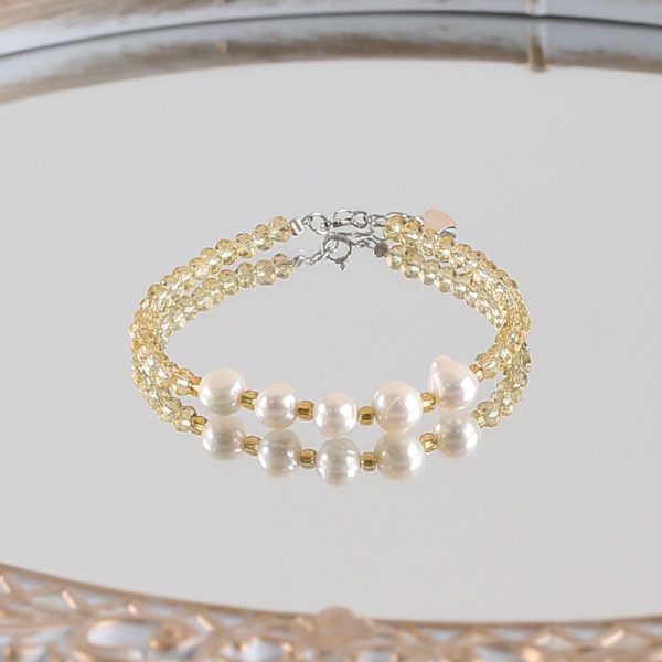 1 Strand Natural Yellow Quartz And Pearl Beads Bracelet,17-19cm,4×3mm,7mm,5.8g Online Hot Sale