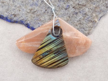 Natural Flash Labradorite And Sun Stone Gemstone Pendant, 56x38x8mm, 21g Fashion