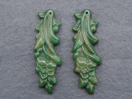 Carved Natural African Jade Gemstone Earring Beads, Jewelry DIY Making,43x14x4mm, 7.7g on Sale