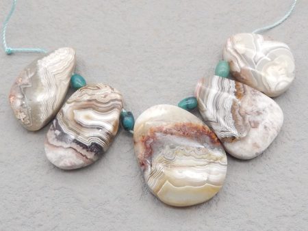 5 PCS Natural Crazy Lace Agate Pendant Bead 32*24*9mm, 5*5mm, 37.8g Online now