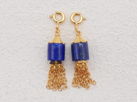 BITEFU 1 Pair Silver Gold Plated Natural High Quality Lapis Lazuli Cylindrical Tassel Gemstone Earring Beads 3g Fashion