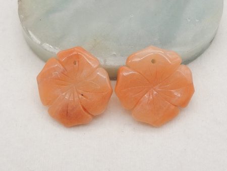 Carved Red Aventurine  Flower  Gemstone Earring Beads, Popular Earrings For DIY Making, 21x3mm, 4.6g on Sale