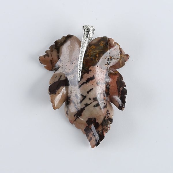 New Natural Chohua Jasper Handcarved Leaf Pendant,925 Sterling Silver Pinch Bail,58x43x8mm,19g Online Sale