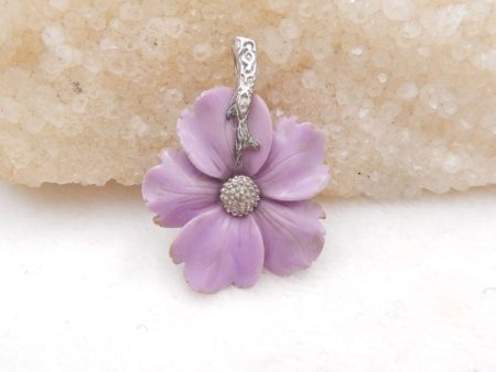 Natural Phosphosiderite Carved Flower Pendant with Silver 30x7mm, 5.7g Cheap