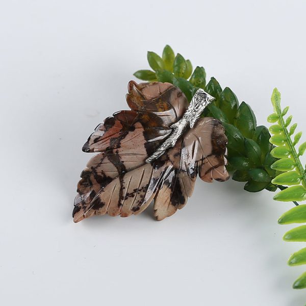 New Natural Chohua Jasper Handcarved Leaf Pendant,925 Sterling Silver Pinch Bail,58x43x8mm,19g Online Sale