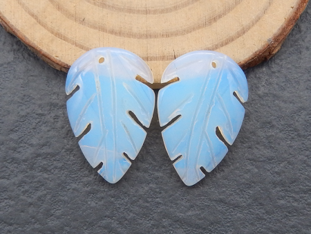 Opalite Carved Leaf Shape Earring Beads, 24x15x3mm, 3.2g Sale