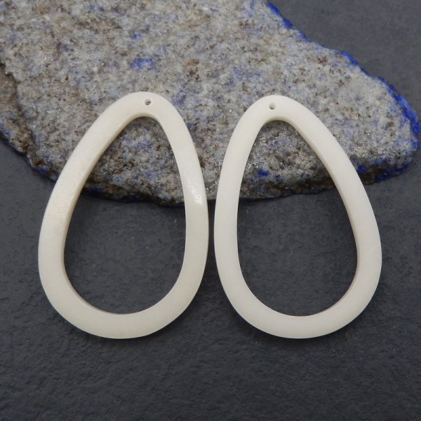 Unique Earring Beads! 1 Pair Natural White Jade Teardrop Gemstone Earring Beads, Semi Gemstone Product For Jewelry Making, Drilled Gemstone Pair, 49x32x3mm, 9.3g on Sale