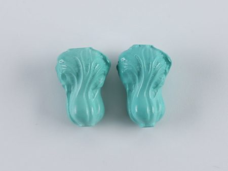 1 Pair Carved Turquoise Cabbage Shape Gemstone Earring Beads,Handmade Gemstone Wholesale,10×9×8mm,2g Supply