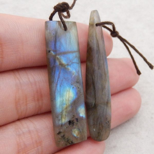 4PCS Natural Flash Labradorite Gemstone Pendant, Gem Jewelry Gift, Customized Gemstone Pendant, 42×12×4mm,48×11×4mm,18.6g Supply