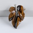 New Natural Tiger-Eye Handcarved Leaf Pendant,925 Sterling Silver Pinch Bail,59x39x7mm,20.7g Fashion