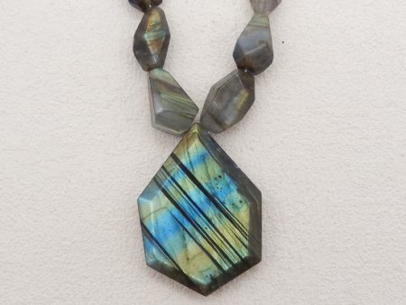 Natural Labradorite Faceted Pendant Gemstone Necklaces, Labradorite Gemstone Necklaces,50x36x10mm,6x5x4mm,20 Inch,58g For Discount