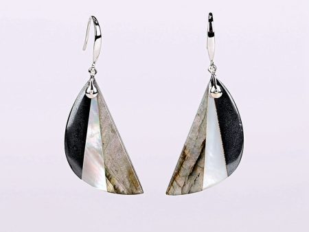 New!Shell, Hematite and Labradorite Intarsia Earrings , 925 Sterling Silver Findings, 32x15x3mm, 7.4g Online Sale