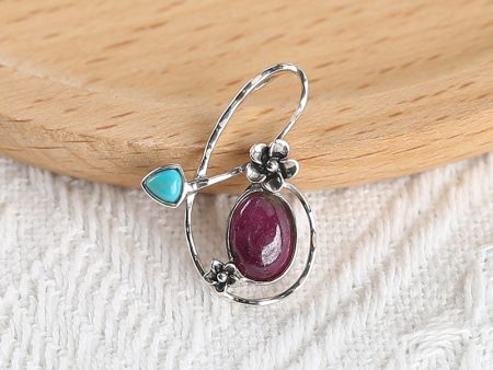 New Arrival!Handmade Jewelry Sterling Silver 925,Turquoise And Ruby Pendant,30×21×5mm, 2.9g Online Sale