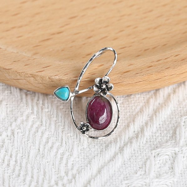 New Arrival!Handmade Jewelry Sterling Silver 925,Turquoise And Ruby Pendant,30×21×5mm, 2.9g Online Sale