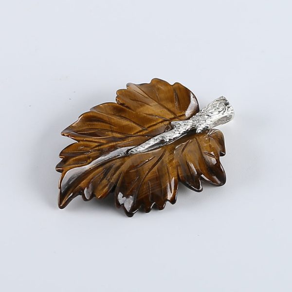 New Natural Tiger-Eye Handcarved Leaf Pendant,925 Sterling Silver Pinch Bail,52x37x7mm,11g Supply