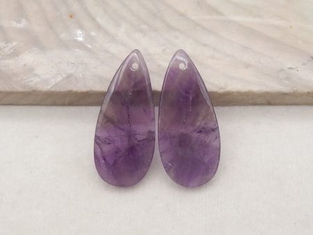 New Natural Stone Amethyst Teardrop Earring Beads, Drilled Earrings For Jewelry DIY Making, Purple Stone Earrings, 27x12x3mm,2.9g Discount