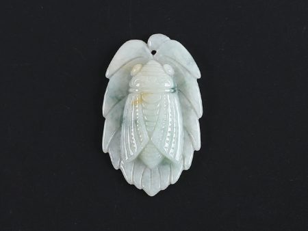 Natural Jadeite Jade Cicada Shape Pendant, Drilled Gemstone Pendant,Gemstone Carving For Jewelry DIY Making Charm Gift Accessories,41×25×6mm,8g For Sale