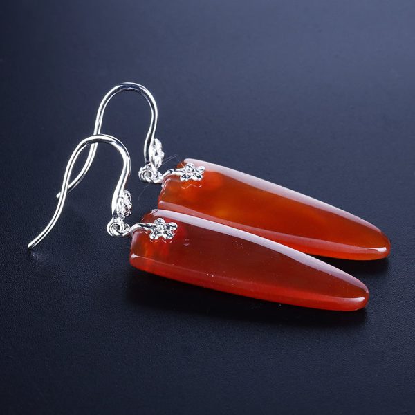 Orange Agate Earrings with 925 Sterling Silver, 30x10x4mm, 4.9g For Cheap