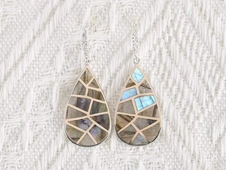 New!925 Sterling Silver Natural Stone Flash Labradorite Intarsia Earrings,Gemstone Jewelry Gift,Fashion Jewelry Earrings,45x17x2mm, 6.7g on Sale