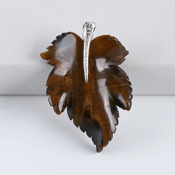 New Natural Tiger-Eye Handcarved Leaf Pendant,925 Sterling Silver Pinch Bail,59x39x7mm,20.7g Fashion