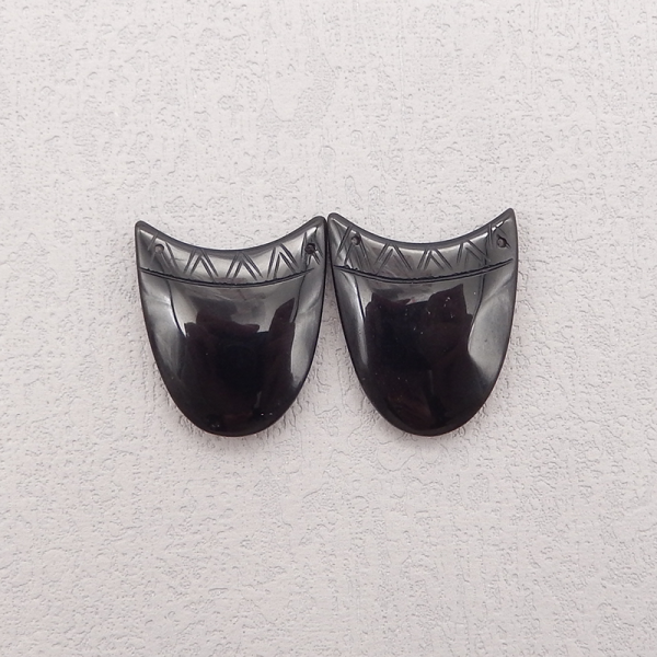 Carved Natural Obsidian Gemstone Double Hole Earring Beads, Semi Precious Stone,Gemstone Wholesale,28x24x5mm,9.6g Discount