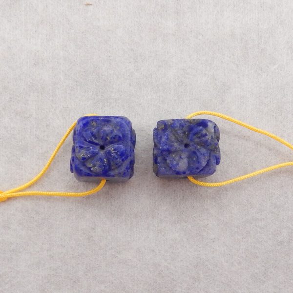 New Carved Natural Lapis Lazuli Flower Square Gemstone Earring Beads, Popular Earring Pair For DIY Making, 15x14x14mm, 12.2g Online Sale