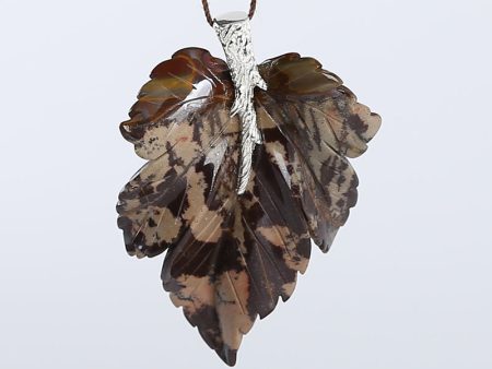 New Natural Chohua Jasper Handcarved Leaf Pendant,925 Sterling Silver Pinch Bail,58x43x7mm,21g Online Sale