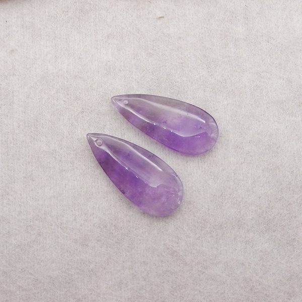 New Natural Stone Amethyst Teardrop Earring Beads, Drilled Earrings For Jewelry DIY Making, Purple Stone Earrings, 24x10x4mm,3.1g Online now