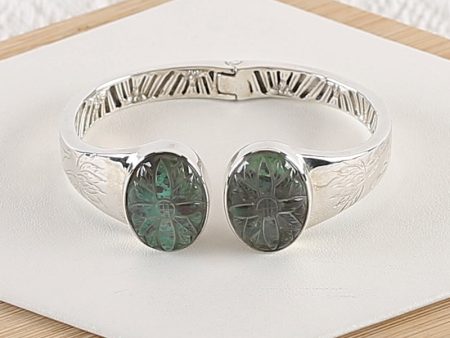 New Natural Stone Chrysocolla And Quartz Handmade Sterling Silver 925 Fashion Buckle Bracelet, 56x65x23mm, 42.7g For Cheap