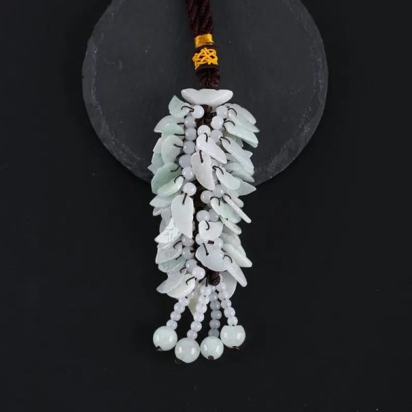 Leaf Shaped Beads Green Jade Car Charm Tassel Car Pendant Supply