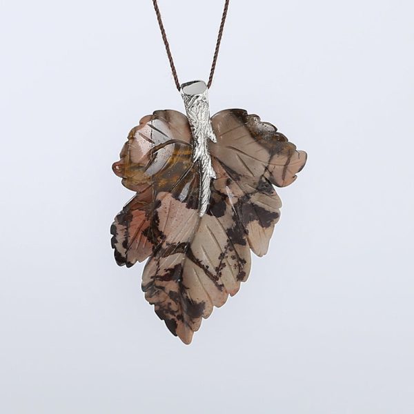 New Natural Chohua Jasper Handcarved Leaf Pendant,925 Sterling Silver Pinch Bail,58x43x8mm,19g Online Sale