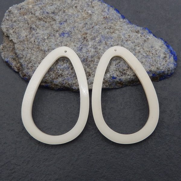 Unique Earring Beads! 1 Pair Natural White Jade Teardrop Gemstone Earring Beads, Semi Gemstone Product For Jewelry Making, Drilled Gemstone Pair, 49x32x3mm, 9.3g on Sale