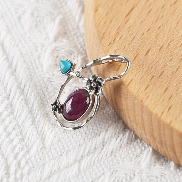 New Arrival!Handmade Jewelry Sterling Silver 925,Turquoise And Ruby Pendant,30×21×5mm, 2.9g Online Sale