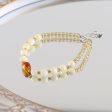 1 Strand Natural 4mm Yellow Quartz And 6mm Shell  Beads Bracelet,17-19cm,4×3mm,6mm,9×6mm,5.8g Fashion