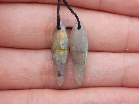 Carved Natural  Labradorite Leaf Gemstone Earring Beads, 24×6×3mm, 1.6g Online