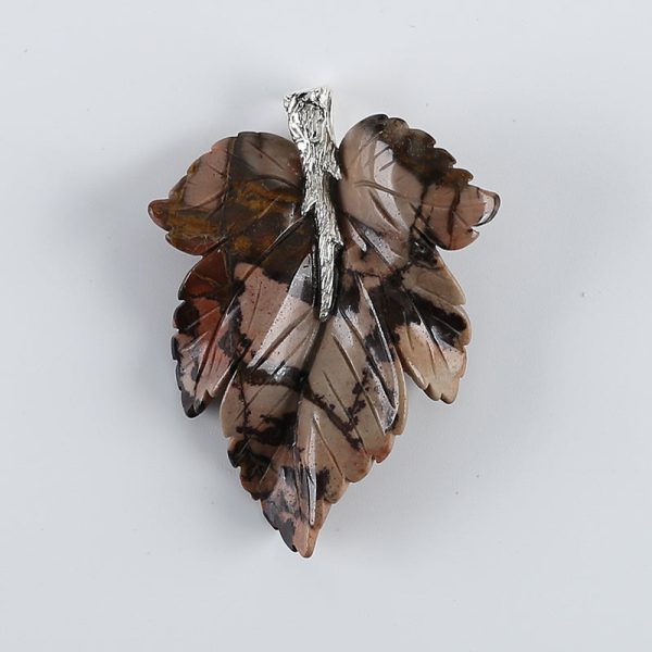 New Natural Chohua Jasper Handcarved Leaf Pendant,925 Sterling Silver Pinch Bail,58x43x8mm,19g Online Sale