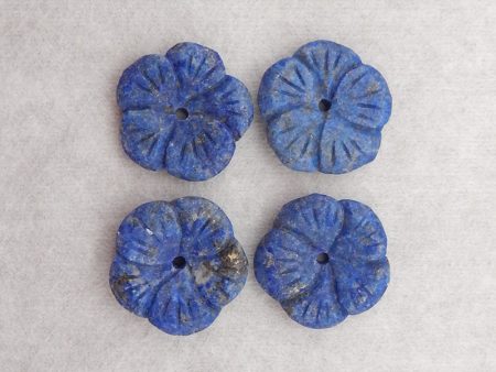 4 PCS Carved Natural Lapis Lazuli Flower Gemstone Pendant Bead, Gemstone For Jewelry DIY Making, Popular Drilled Pendants, 18x18x5 6mm, 10g For Discount