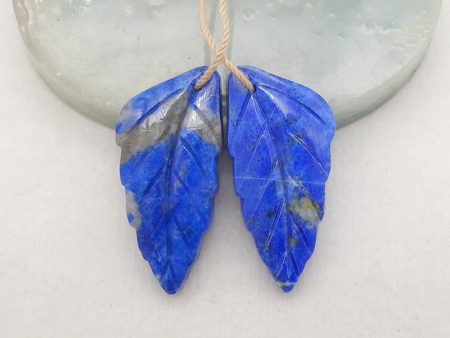 New! Carved Natural Stone Lapis Lazuli Leaf Earring Beads, Drilled Cabochons, Popular Earring Pair, 30x14x4mm, 6.8g Online