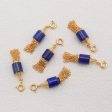 BITEFU 1 Pair Silver Gold Plated Natural High Quality Lapis Lazuli Cylindrical Tassel Gemstone Earring Beads 3g Fashion