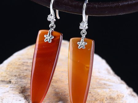 Orange Agate Earrings with 925 Sterling Silver, 30x10x4mm, 4.9g For Cheap