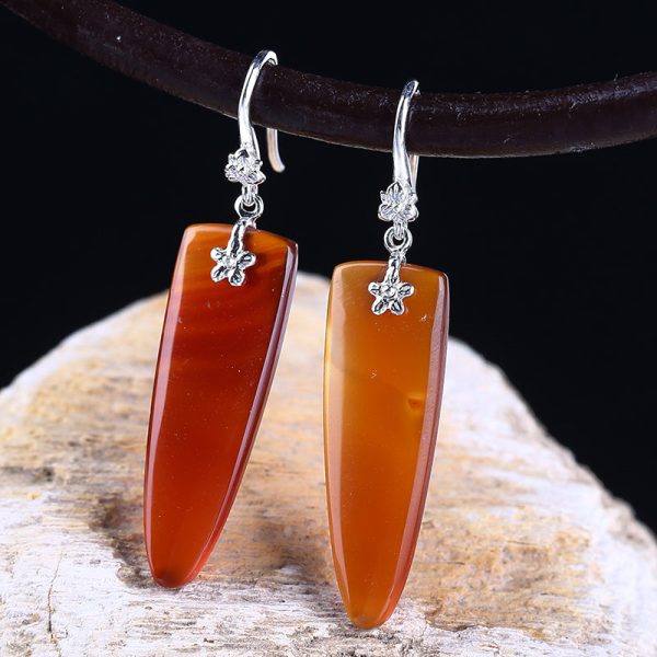 Orange Agate Earrings with 925 Sterling Silver, 30x10x4mm, 4.9g For Cheap