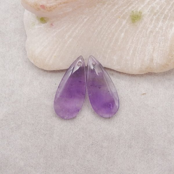 New Natural Stone Amethyst Teardrop Earring Beads, Drilled Earrings For Jewelry DIY Making, Purple Stone Earrings, 24x10x4mm,3.1g Online now