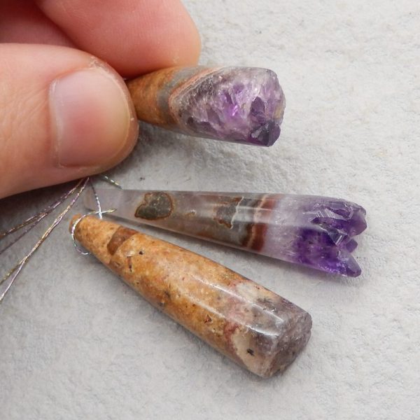 3 PCS Natural Amethyst Pendant Beads 44×11×11mm, 40×11×11mm, 18.3g on Sale